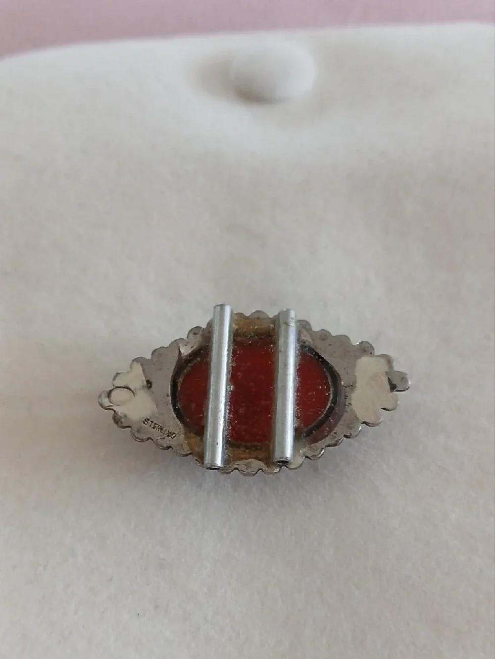 Vintage Red Cabachon Sterling  Silver 925 Spacer For Beaded Bracelet Or Necklace